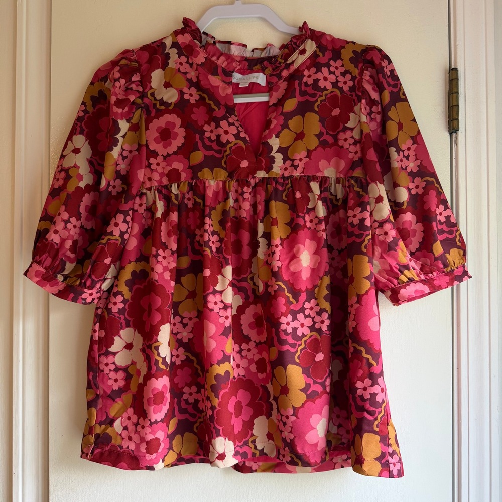Sugarlips Pink Red Floral Blouse